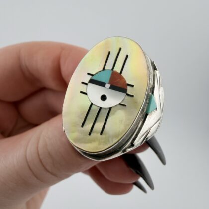 Vintage Hustito Zuni Native American Sterling Silver Sunface Ring