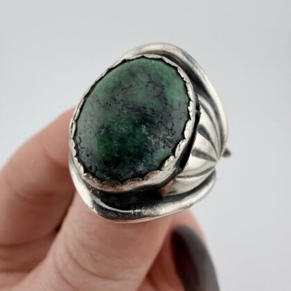 Vintage Native American Sterling Silver and Green Turquoise Chunky Ring
