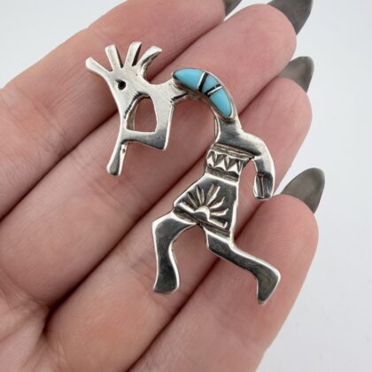 Vintage Arnold Maloney Native American Sterling Silver and Turquoise Kokopelli Flute Player Pendant / Brooch
