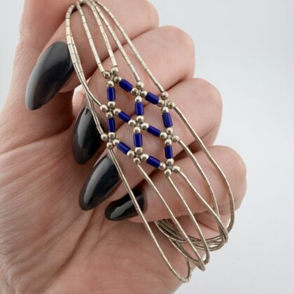Native American Liquid Sterling Silver and Lapis Lattice Bracelet