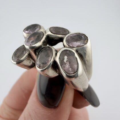 Vintage Modernist Sterling Silver and Smoky Quartz Ring