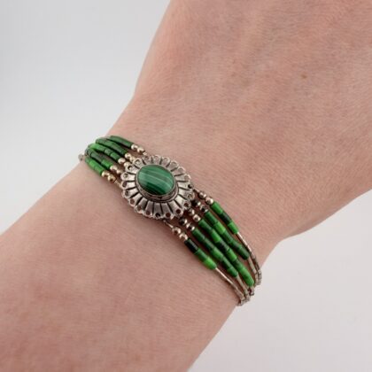 Native American Liquid Sterling Silver and Malachite Concho Bracelet