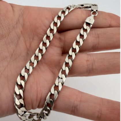 Vintage Chunky Sterling Silver Cuban Curb Chain Bracelet