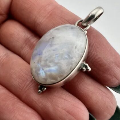 Sterling Silver and Moonstone Art Nouveau Oval Pendant