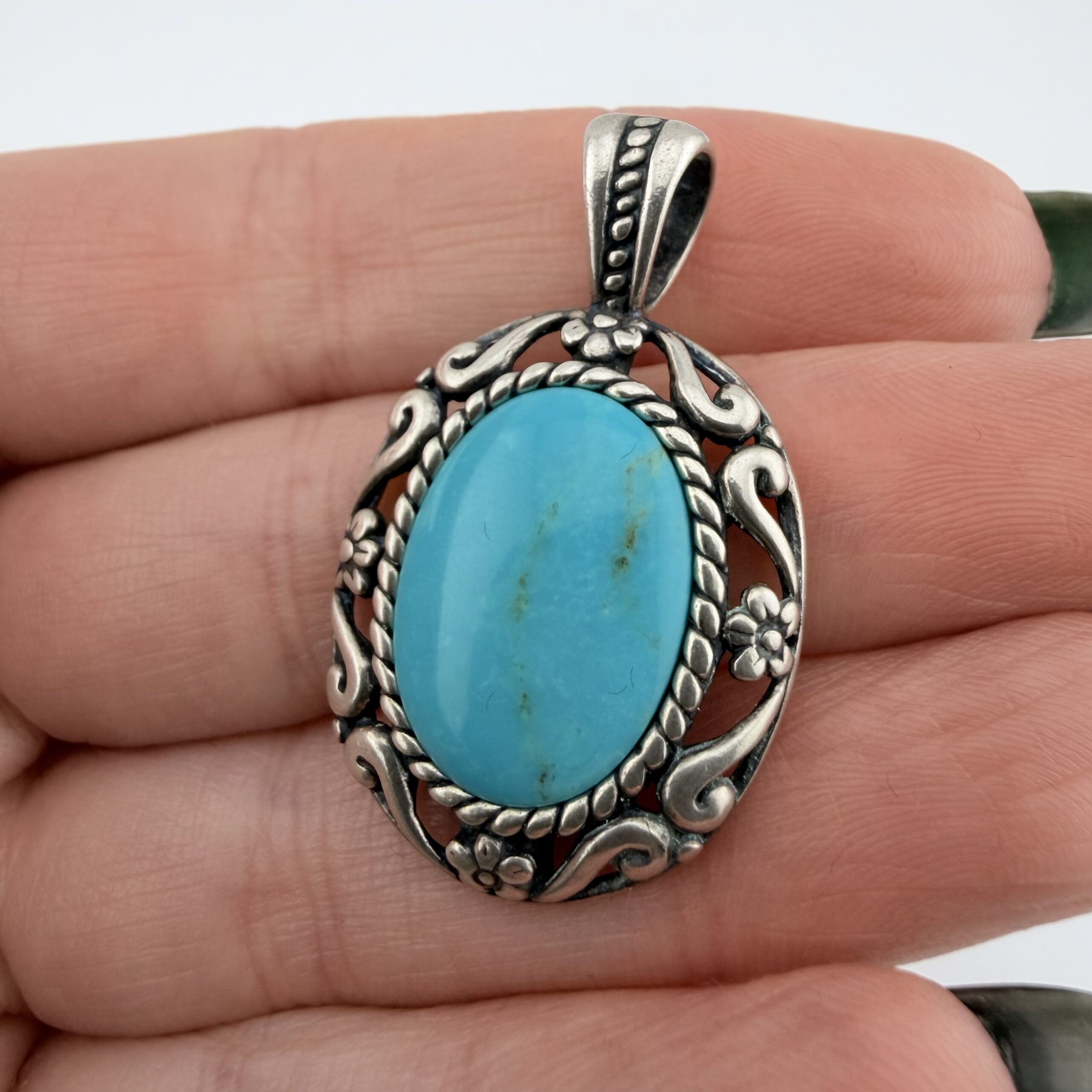 Carolyn Pollack Relios Southwestern Sterling Silver and Turquoise Floral Pendant
