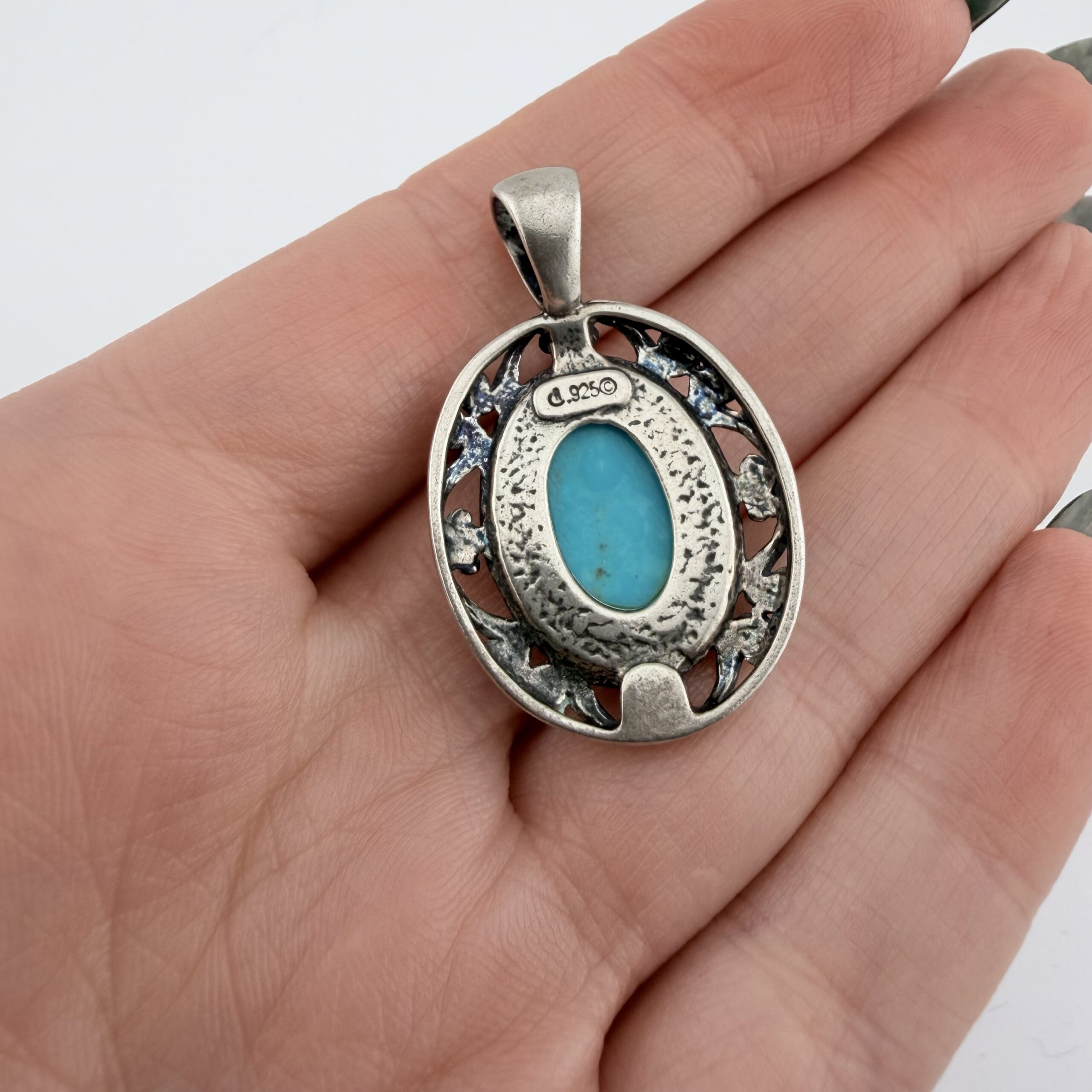 Carolyn Pollack Relios Southwestern Sterling Silver and Turquoise Floral Pendant - Image 4
