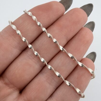 Italian Sterling Silver Twisted Link Chain - 41cm, 2mm