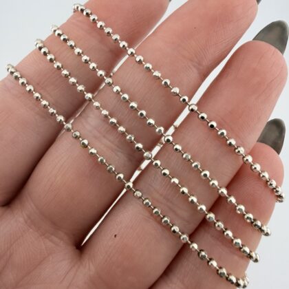 Long Sterling Silver Diamond Cut Ball Link Chain - 61cm, 1.5mm