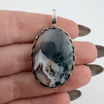 Vintage 1970s Sterling Silver Picture Agate Pendant
