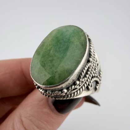 Indian Sterling Silver and Green Aventurine Ring