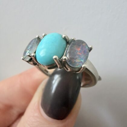 Sterling Silver, Opal and Turquoise Trilogy Ring