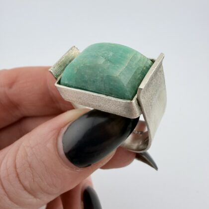 Vintage Vera Mary Honeker 1990s Sterling Silver and Amazonite Ring