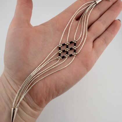 Native American Liquid Sterling Silver and Onyx Lattice Bracelet