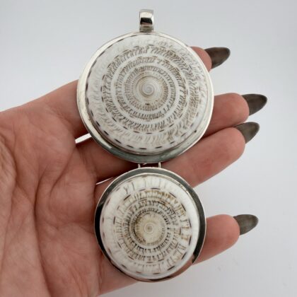 Very Large Vintage Sterling Silver Sundial Shell Pendant