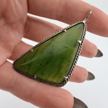 Vintage Sterling Silver and Jade Triangle Pendant