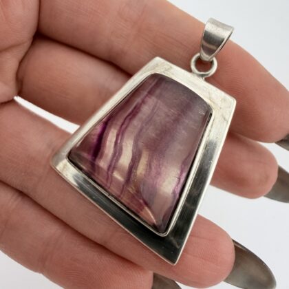 Vintage Sterling Silver and Fluorite Trapezoid Pendant