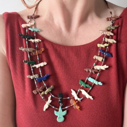 Native American Double Strand Thunderbird Fetish Necklace