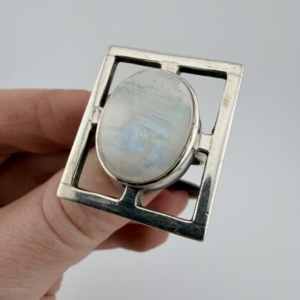 Modernist Sterling Silver and Moonstone Window Ring