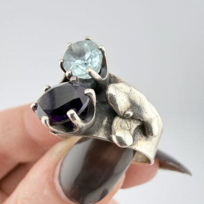 Vintage Artisan Sterling Silver, Amethyst and Topaz Ring