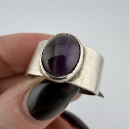 Vintage Sterling Silver and Amethyst Wide Band Ring