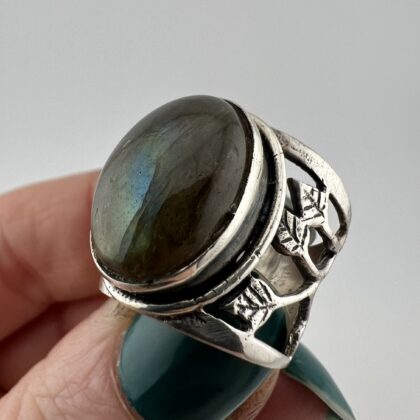 Vintage Sterling Silver and Labradorite Wide Band Ring