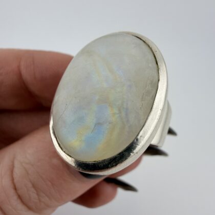 Chunky Sterling Silver and Rainbow Moonstone Ring