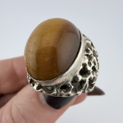 Vintage Chunky Sterling Silver and Tigers Eye Cutout Ring