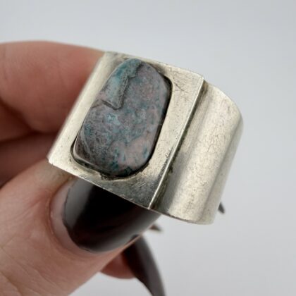 Vintage 1970s Sterling Silver and Sea Sediment Jasper Ring