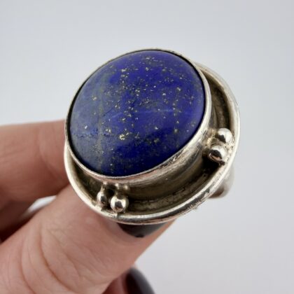 Large Vintage Sterling Silver and Lapis Lazuli Ring