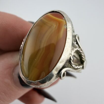 Vintage Artisan Sterling Silver and Honey Agate Ring
