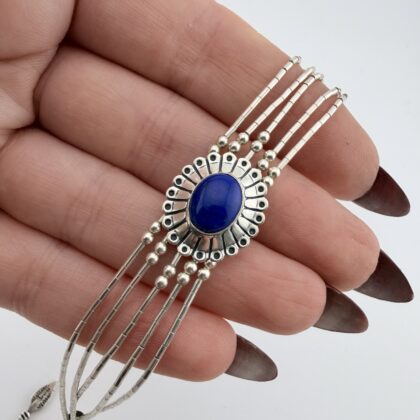 Native American Quoc Liquid Sterling Silver and Lapis Lazuli Concho Bracelet