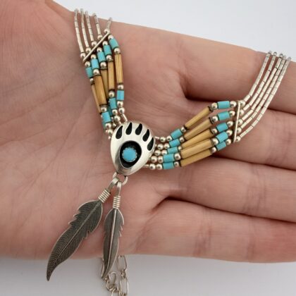 Relios/Quoc Native American Sterling Silver Bear Paw Necklace