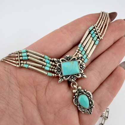 Vintage Quoc Turquoise and Sterling Silver Choker Necklace