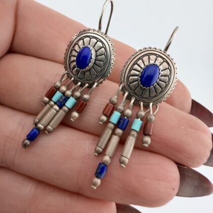 Vintage Quoc Native American Sterling Silver and Mixed Gemstone Earrings