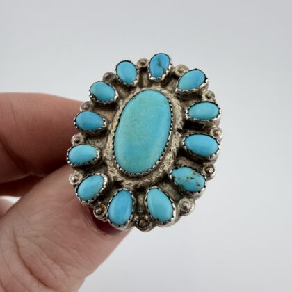 Vintage Native American Sterling Silver and Turquoise Cluster Ring