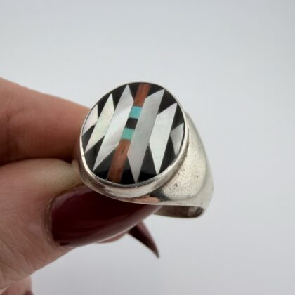 Vintage Dishta Native American Sterling Silver Zuni Inlay Ring