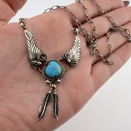 Vintage Native American Navajo Sterling Silver and Turquoise Necklace