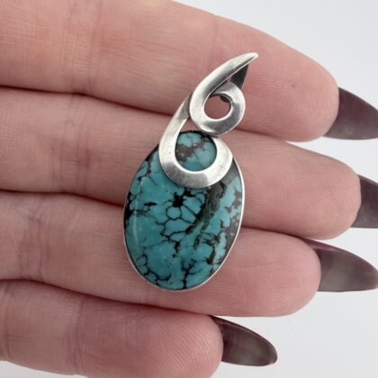 Artisan Sterling Silver and Turquoise Spiral Pendant