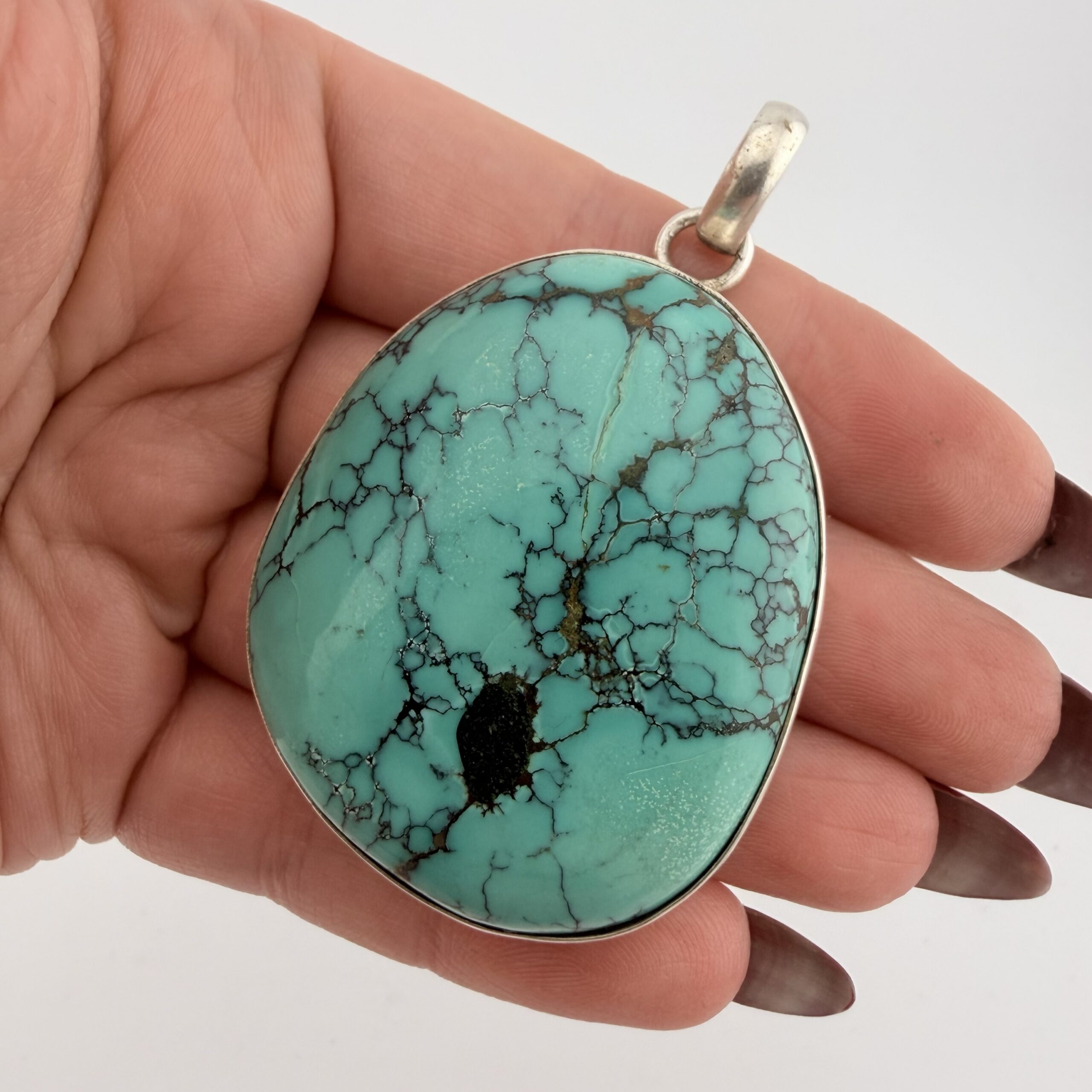 Very Large Sterling Silver and Turquoise Pendant