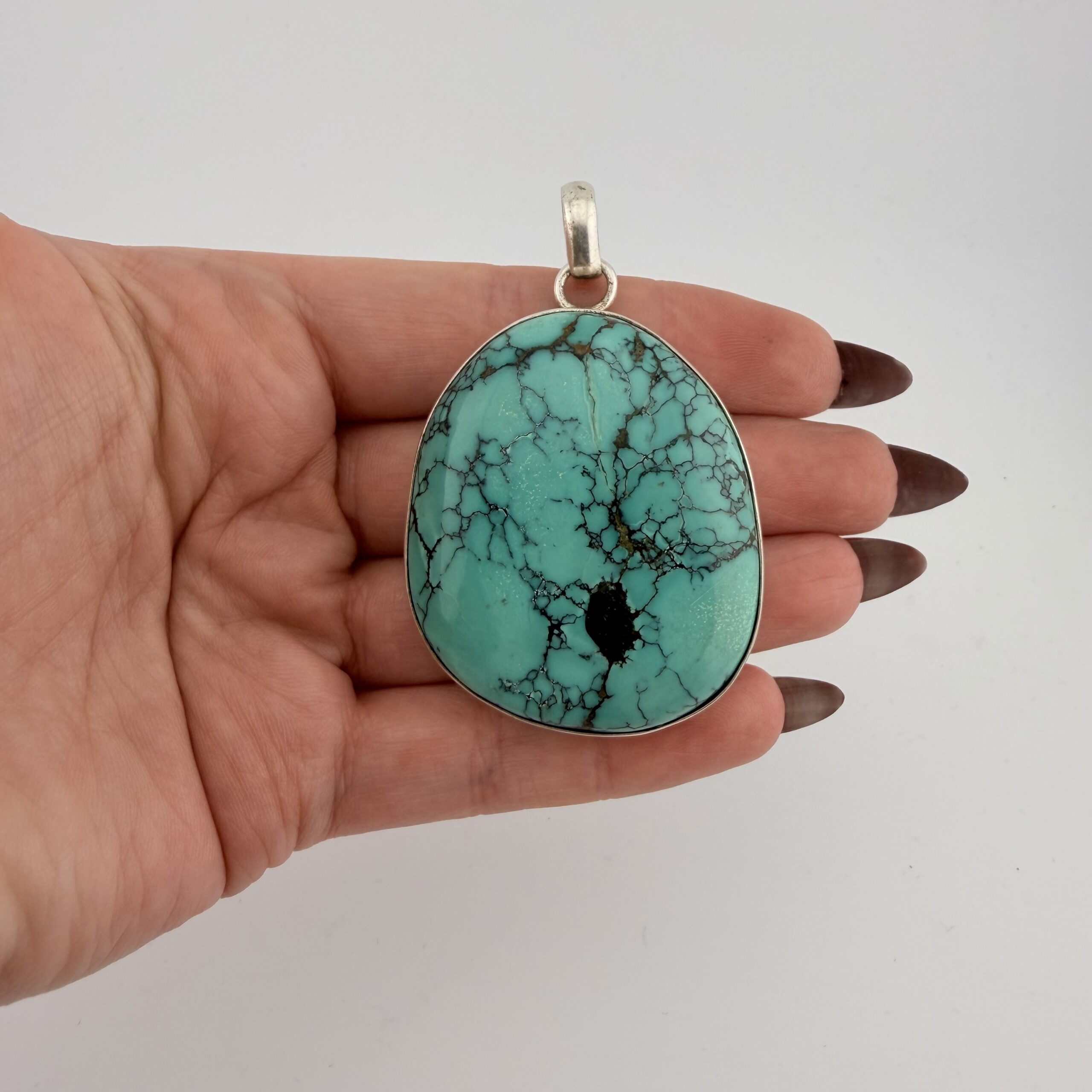 Very Large Sterling Silver and Turquoise Pendant - Image 2