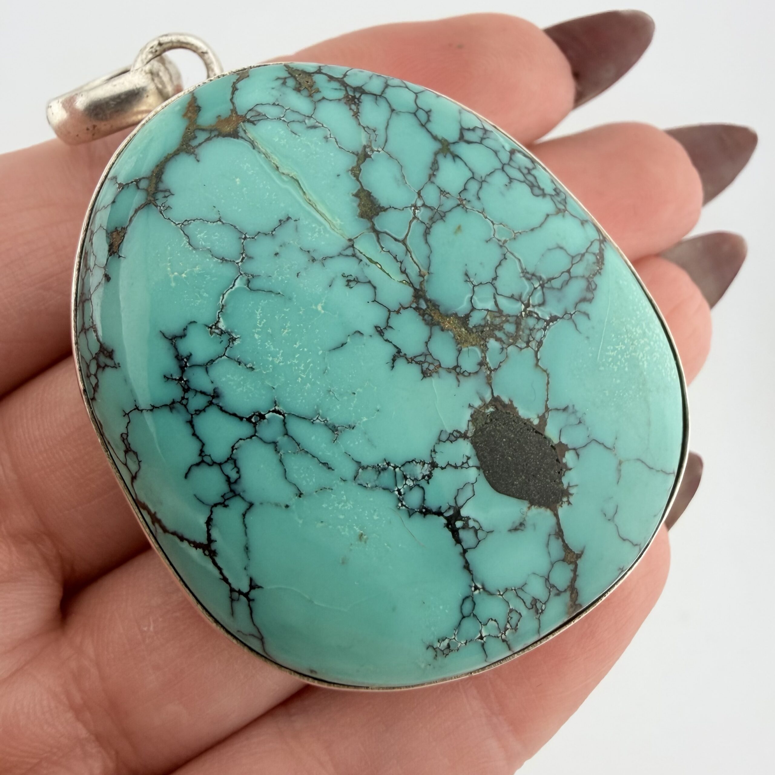 Very Large Sterling Silver and Turquoise Pendant - Image 3