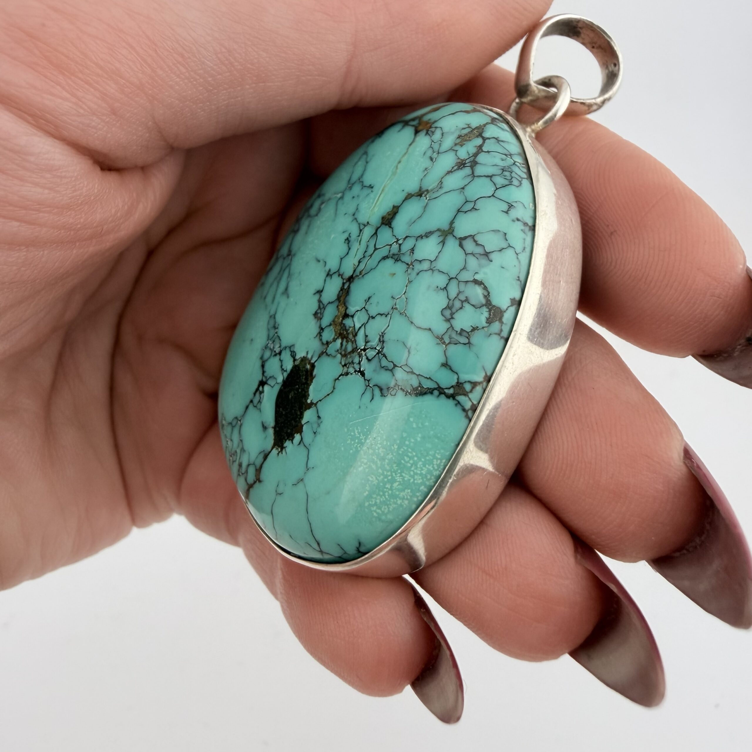 Very Large Sterling Silver and Turquoise Pendant - Image 4