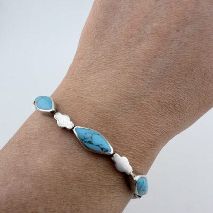 Vintage Sterling Silver and Turquoise Panel Bracelet