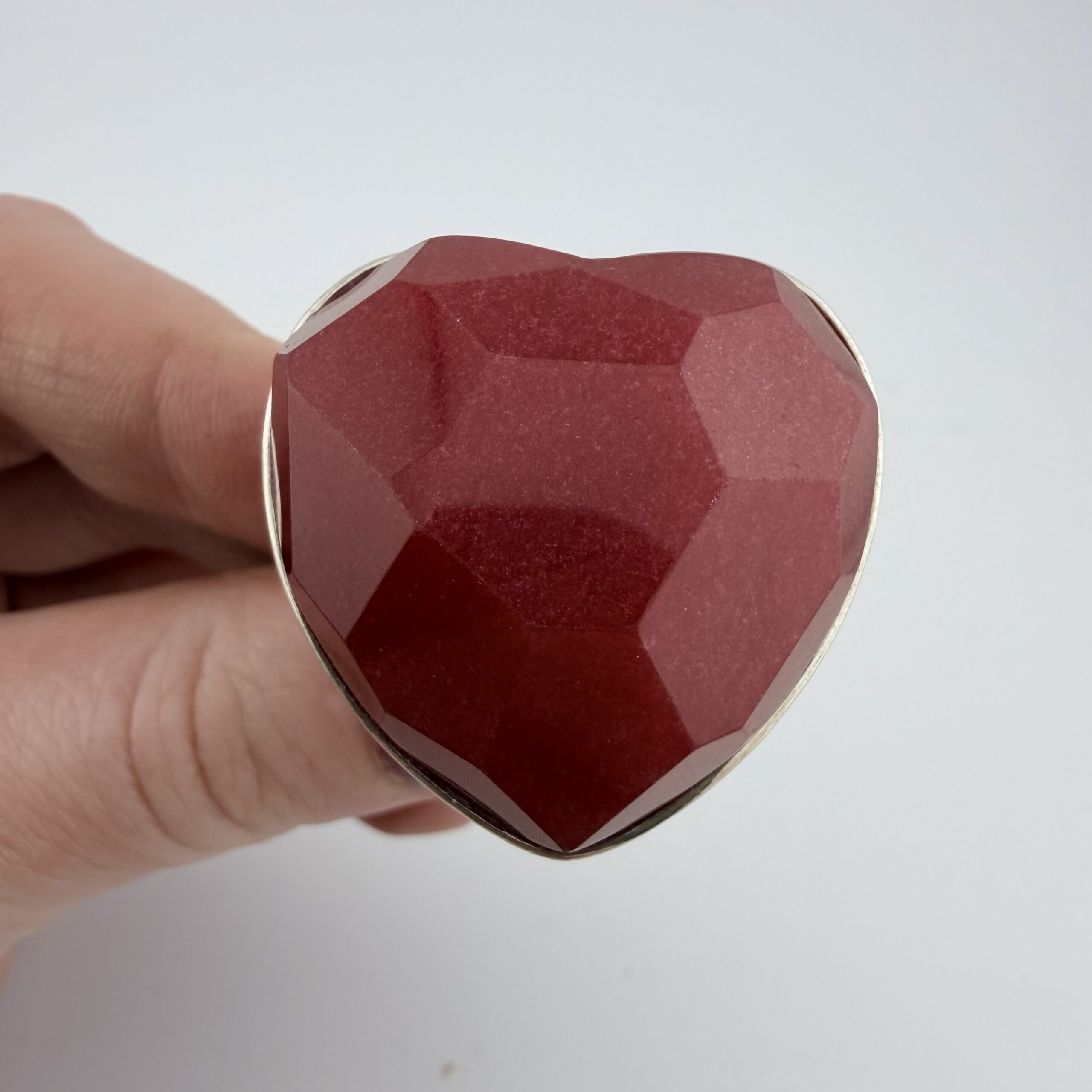 Chunky Sterling Silver and Red Quartzite Love Heart Ring - Image 2