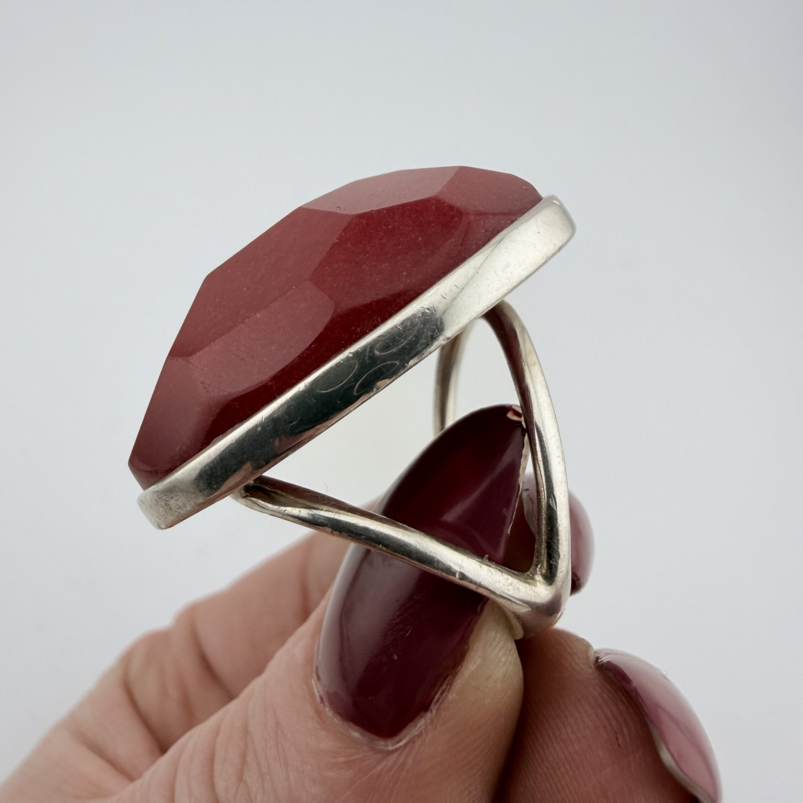 Chunky Sterling Silver and Red Quartzite Love Heart Ring - Image 4