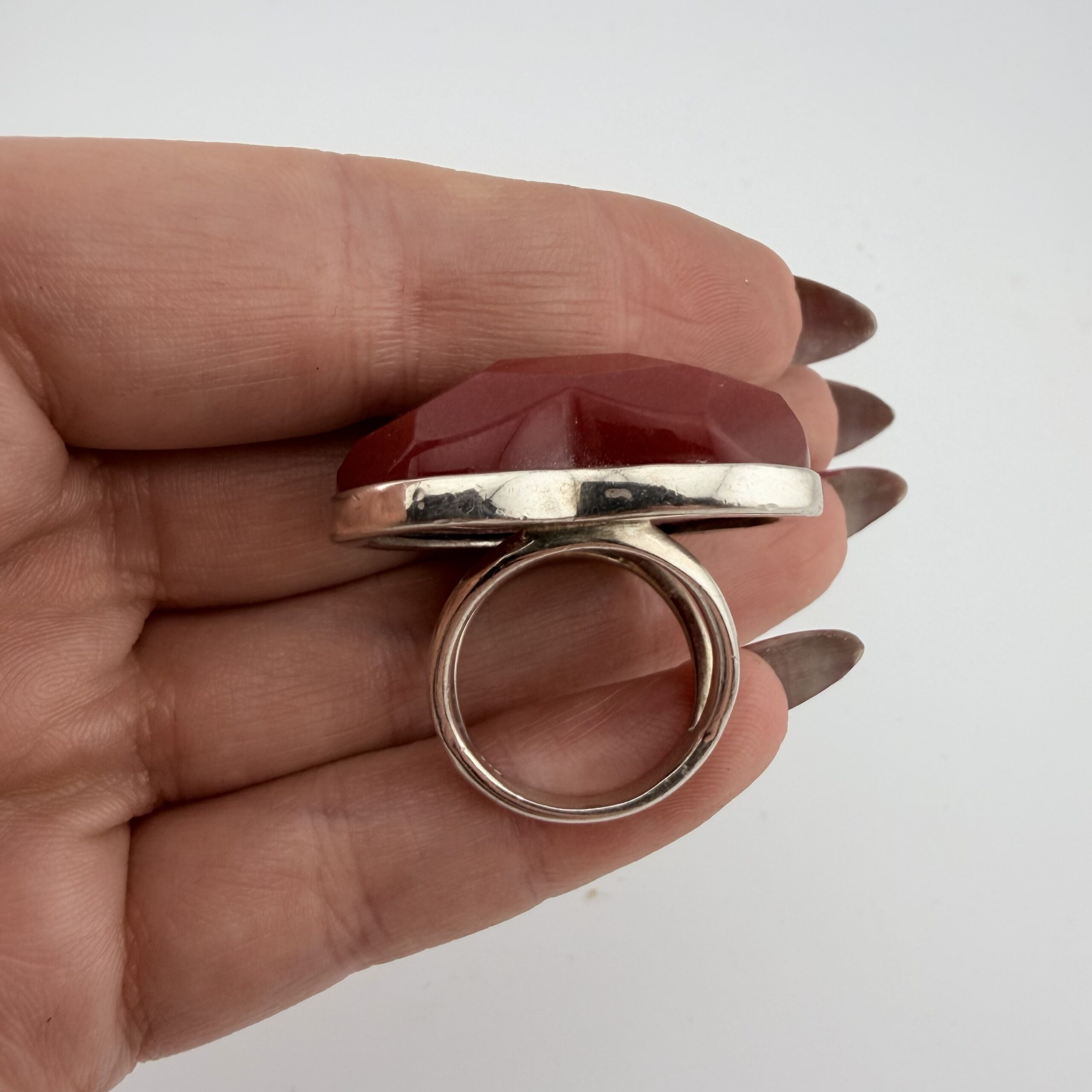 Chunky Sterling Silver and Red Quartzite Love Heart Ring - Image 6