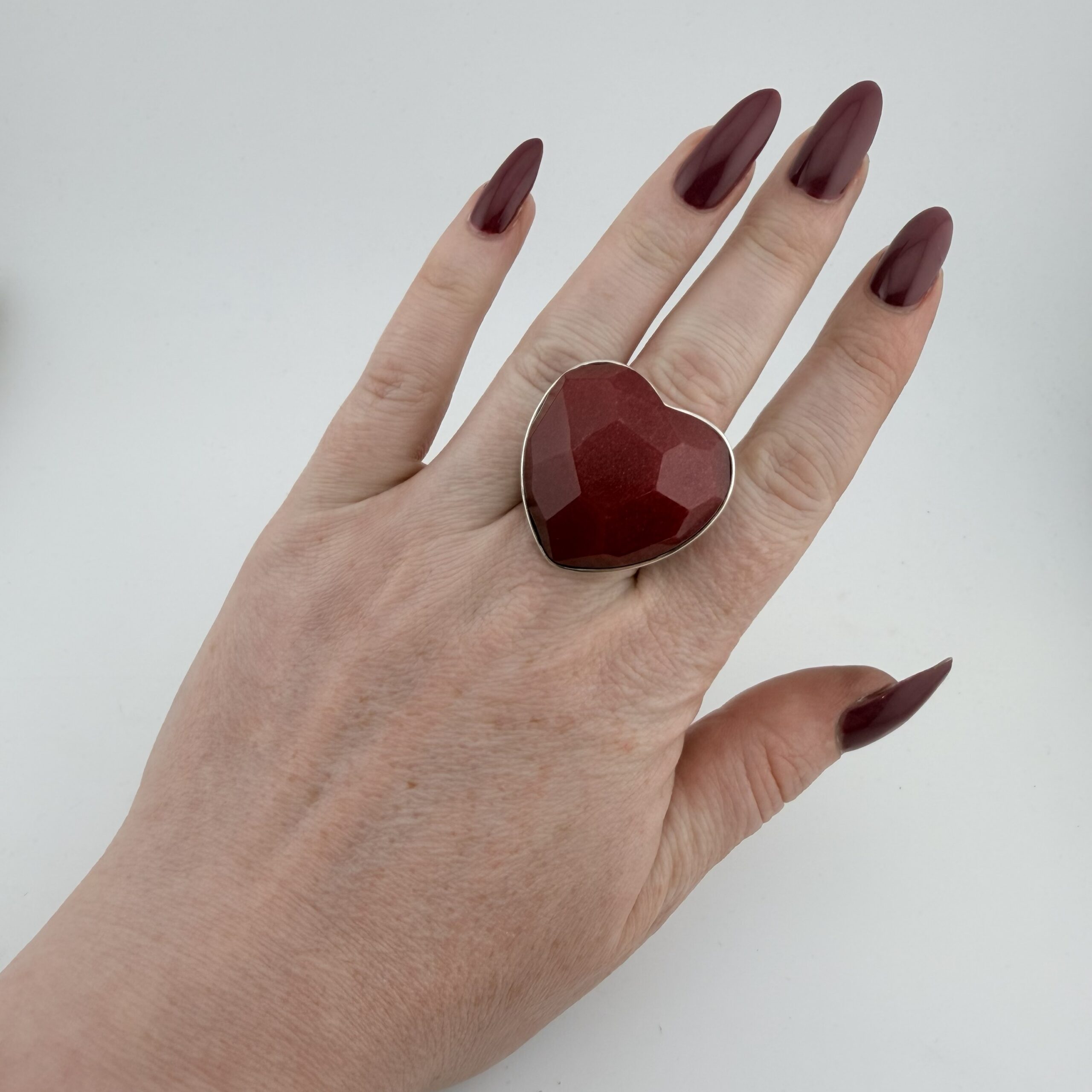 Chunky Sterling Silver and Red Quartzite Love Heart Ring - Image 7