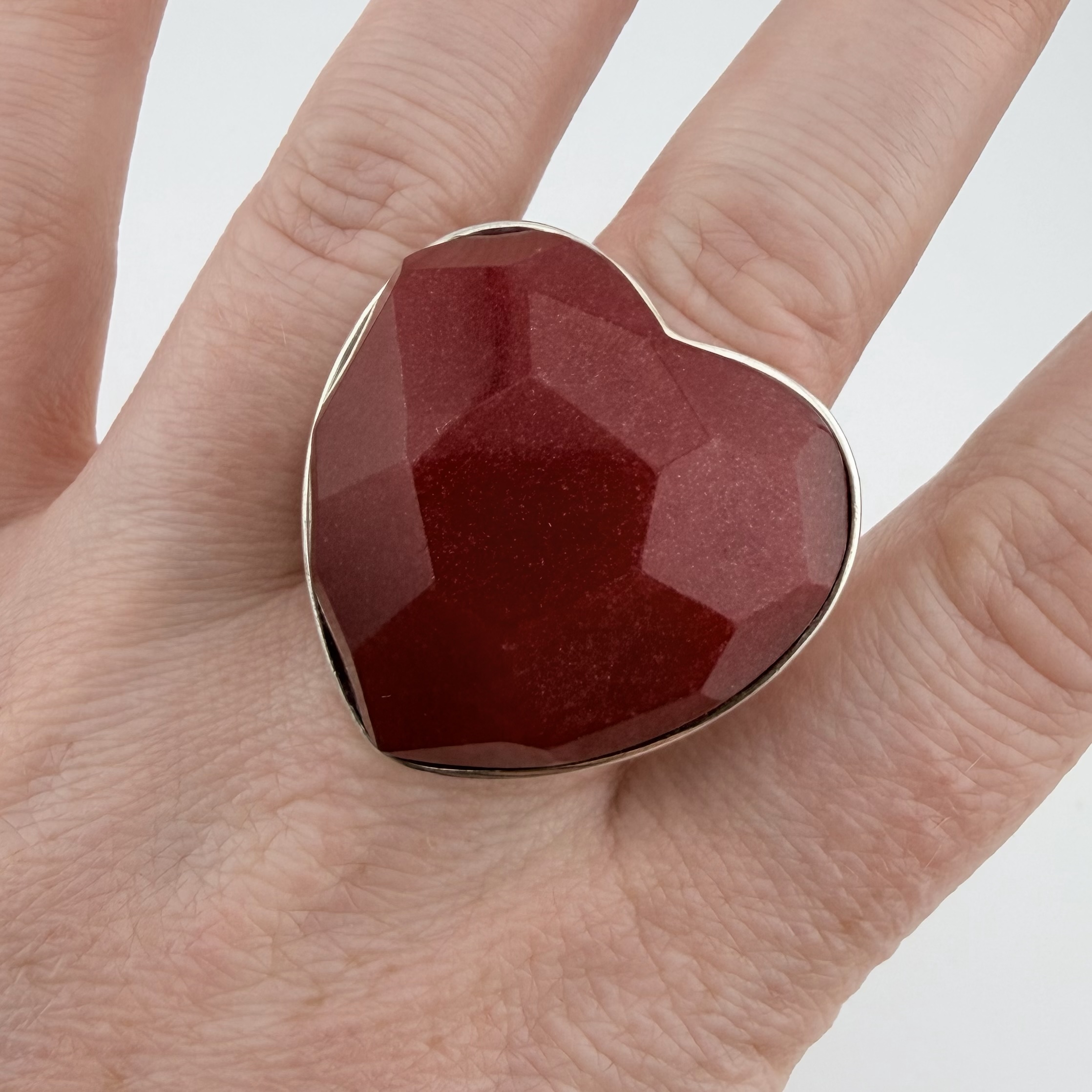Chunky Sterling Silver and Red Quartzite Love Heart Ring
