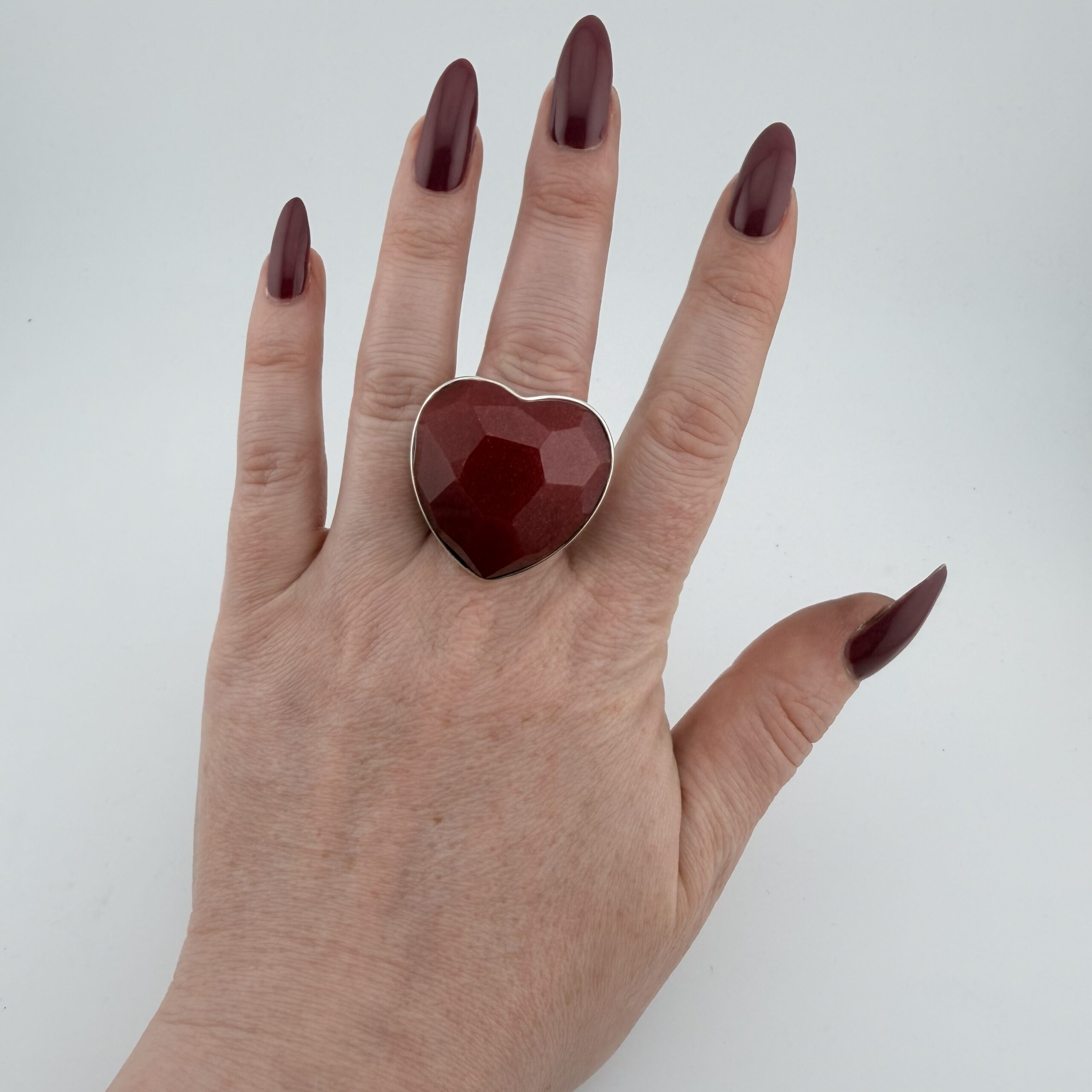 Chunky Sterling Silver and Red Quartzite Love Heart Ring - Image 8