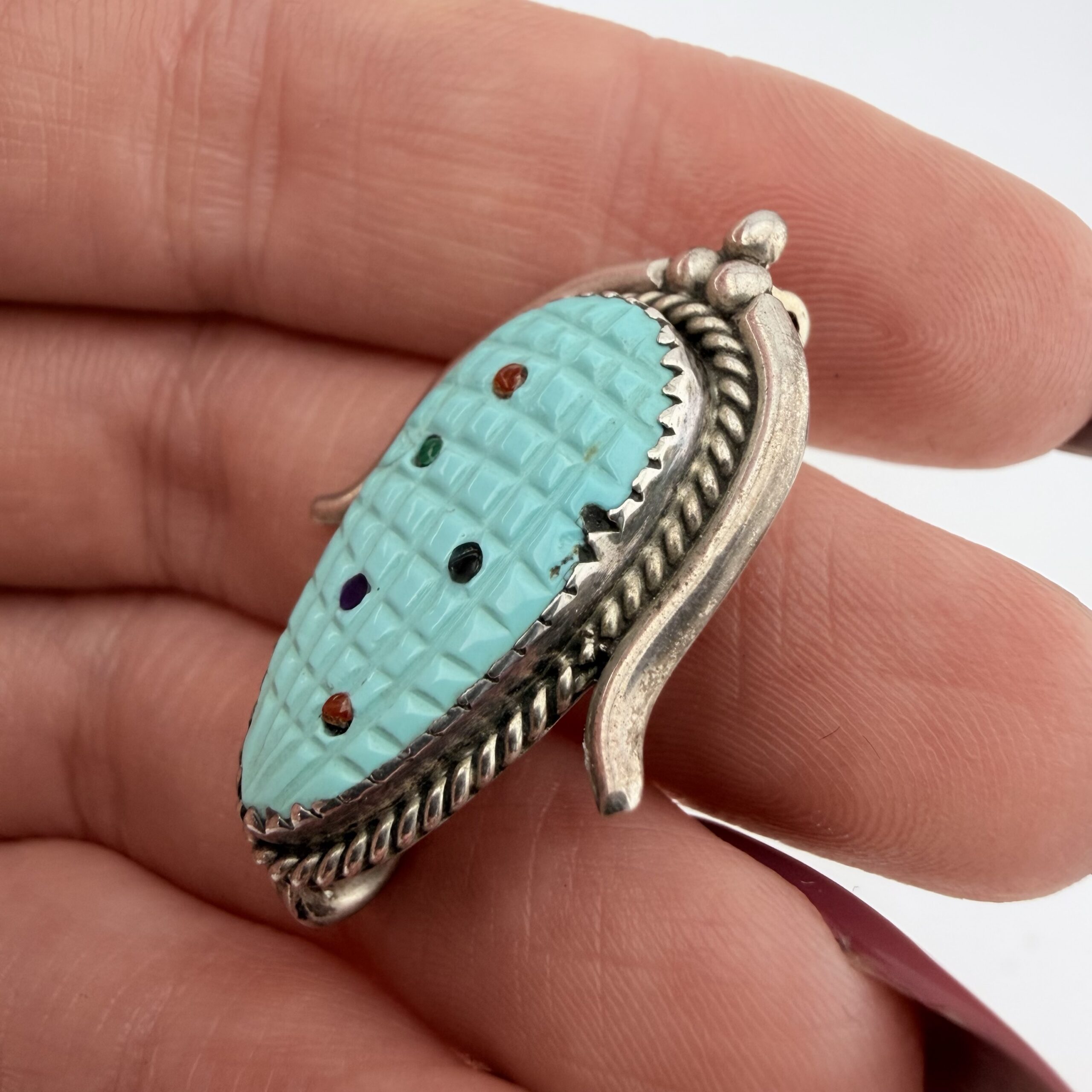 Vintage T E Bowekaty Native American Corn Pendant / Brooch - Image 4